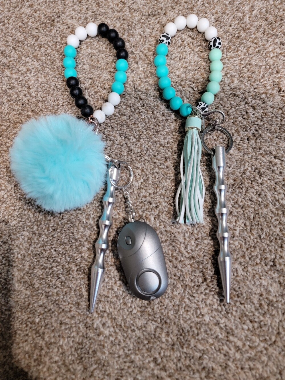 Turquoise Beaded Wristlet Keychains with Tassel & Pom